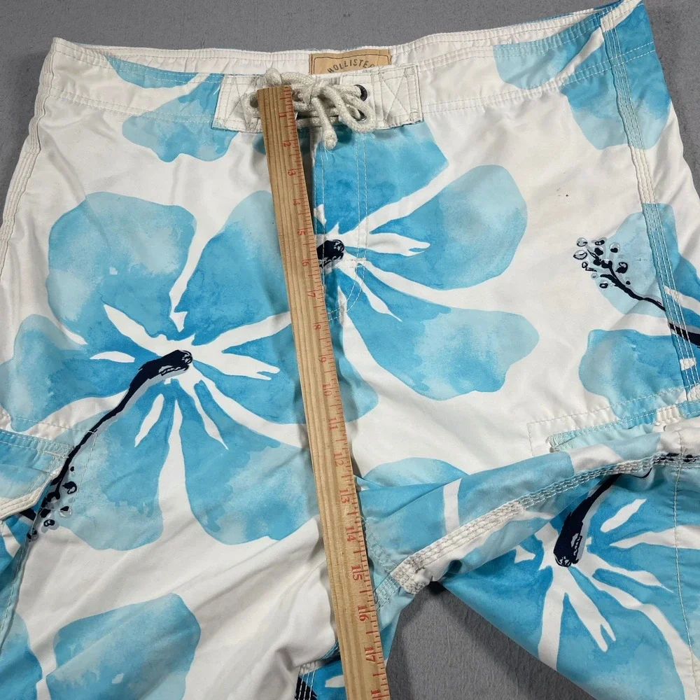 VTG Hollister Swim‎ Trunks Men XL Blue Floral Hawaiian Board Shorts Pockets Y2K